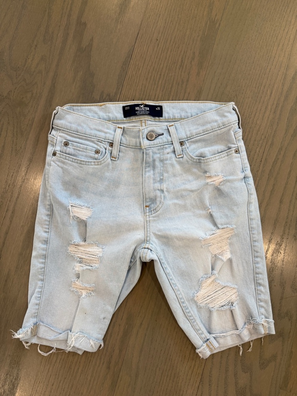 Hollister Light Blue Distressed Denim Jean Shorts SZ 26